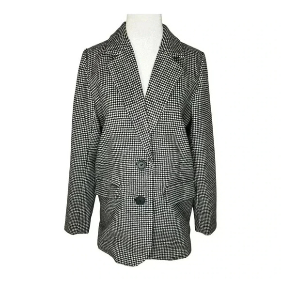 NEW Vero Moda Women's XS Harper LS Loose Houndstooth Blazer Black/White Long NWT - Picture 2 of 9